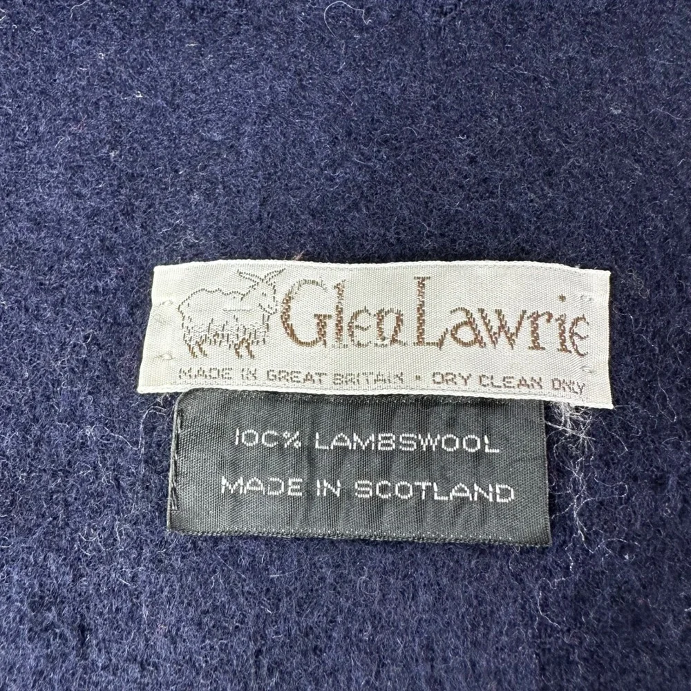 Glen Laurie 100 Lambswool Scarf Navy‎ Blue Made Scotland Fringe Unisex Winter